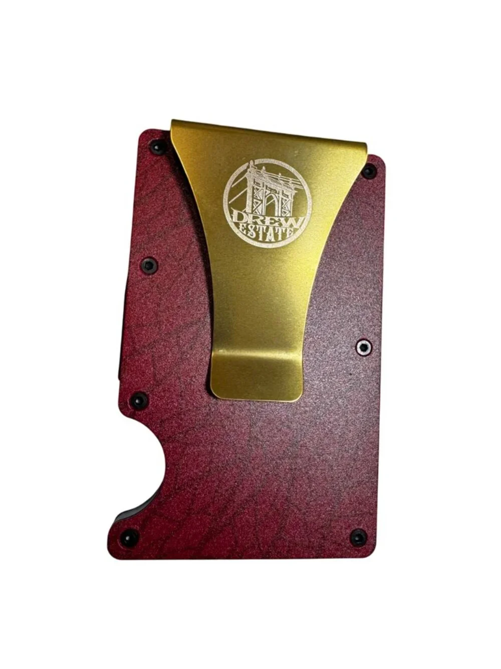 Drew Estate Money Clip Credit Card Holder Red Wood-Grain w/Gold Color Logo
